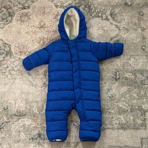 Primary Royal Blue Hooded Puffer One-Piece Bodysuit